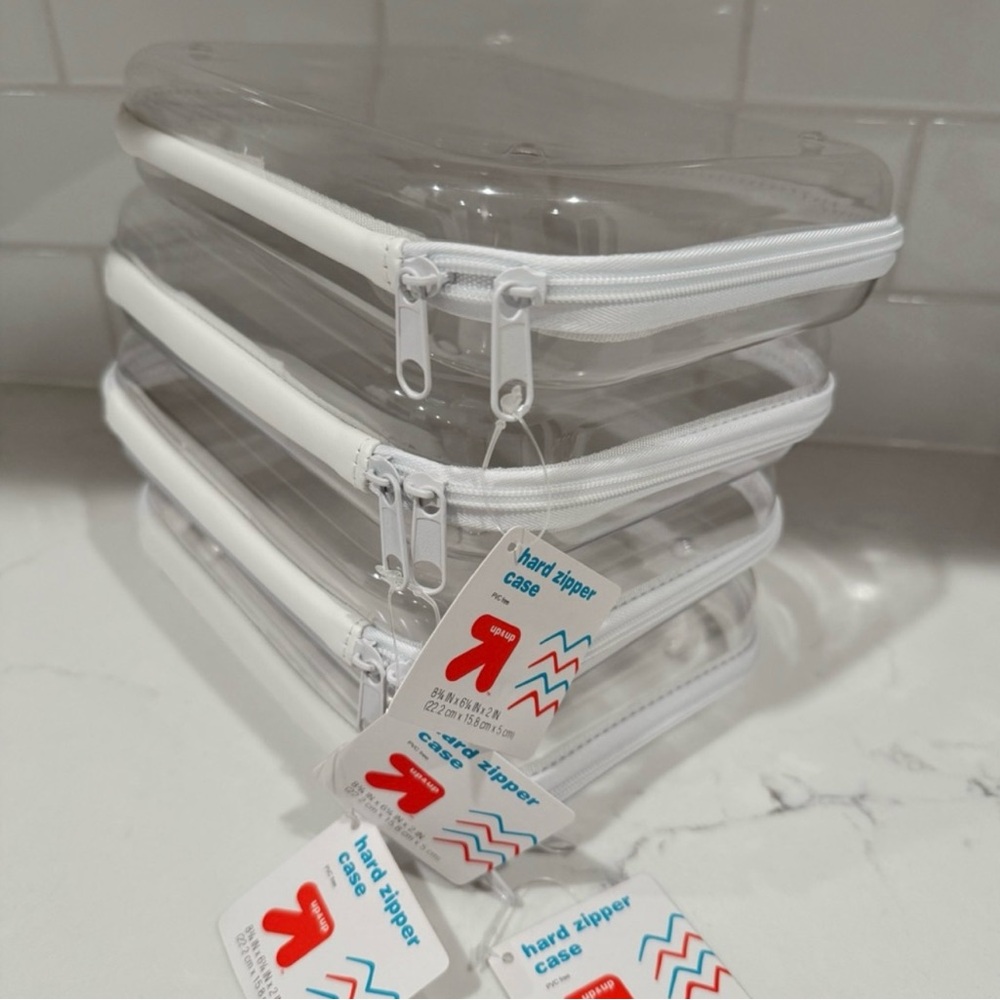 Hard Sided Zipper Pencil Case - Clear (4pk)